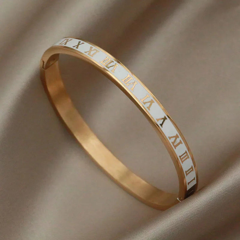 316L Stainless Steel 18K PVD Plated  Beads Cross Bangles for Women Fashion Brand Jewelry Golden Flower Bangles Party Accessories