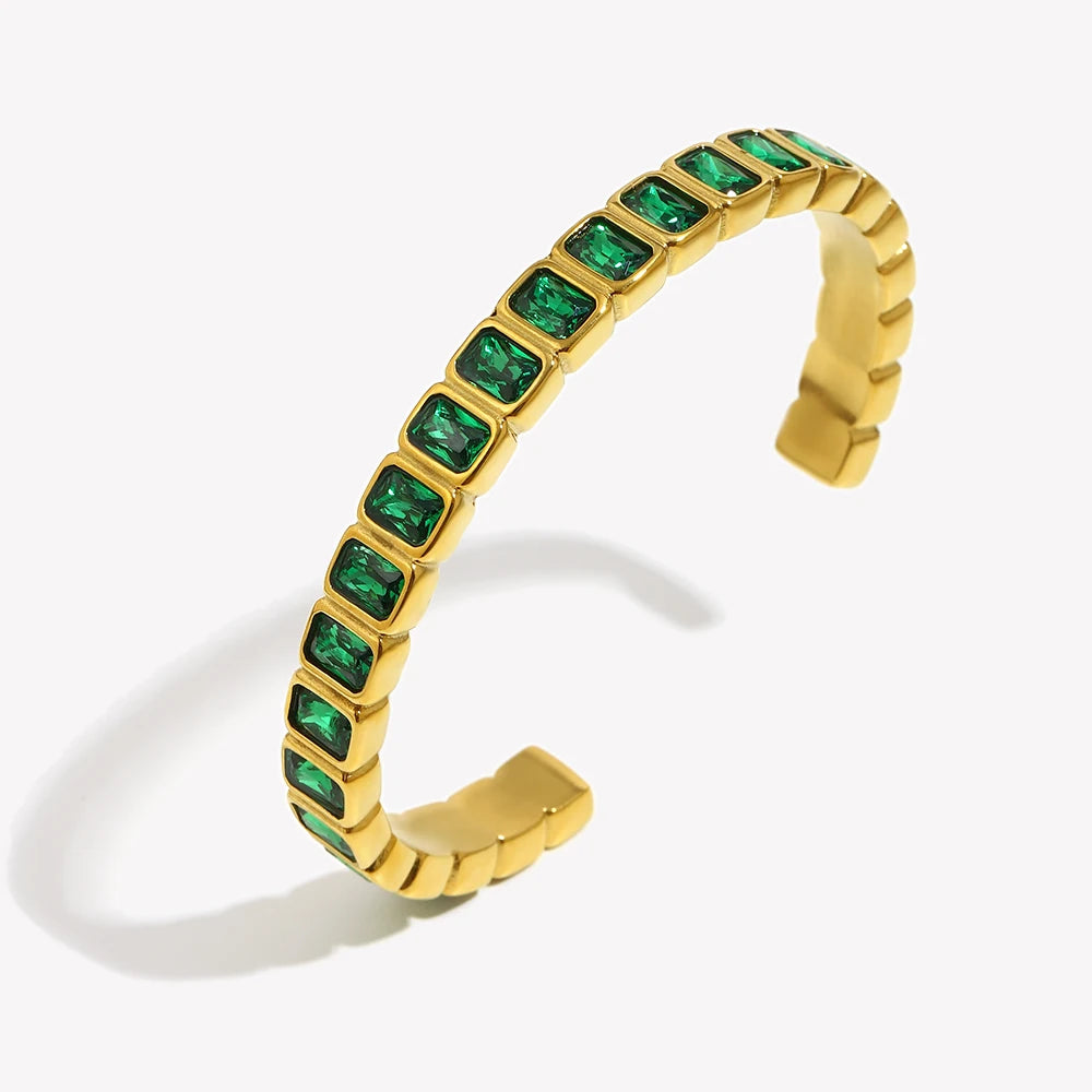 316L Stainless Steel Green Rhinestones White Rhinestones Classic Style Bracelet 18K Gold Plated Bracelet Women's Gift.