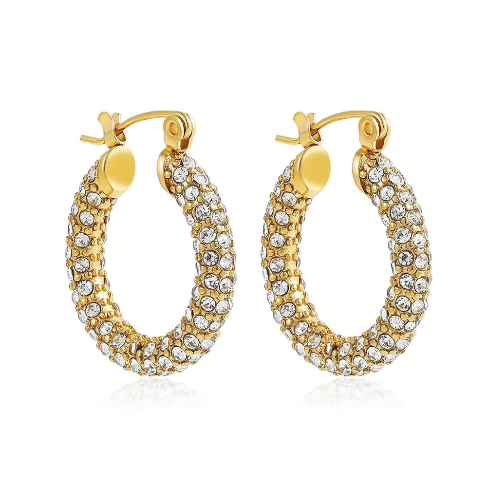 Fashion Zircon Circle Huggie Hoop Earrings for Women Geometric U Shape Hoops Ear Buckle Gold Plated Stainless Steel Jewelry Gift