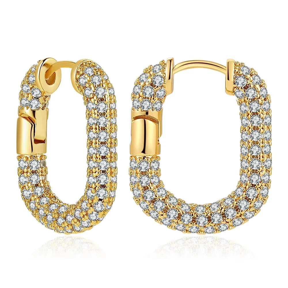 Fashion Zircon Circle Huggie Hoop Earrings for Women Geometric U Shape Hoops Ear Buckle Gold Plated Stainless Steel Jewelry Gift