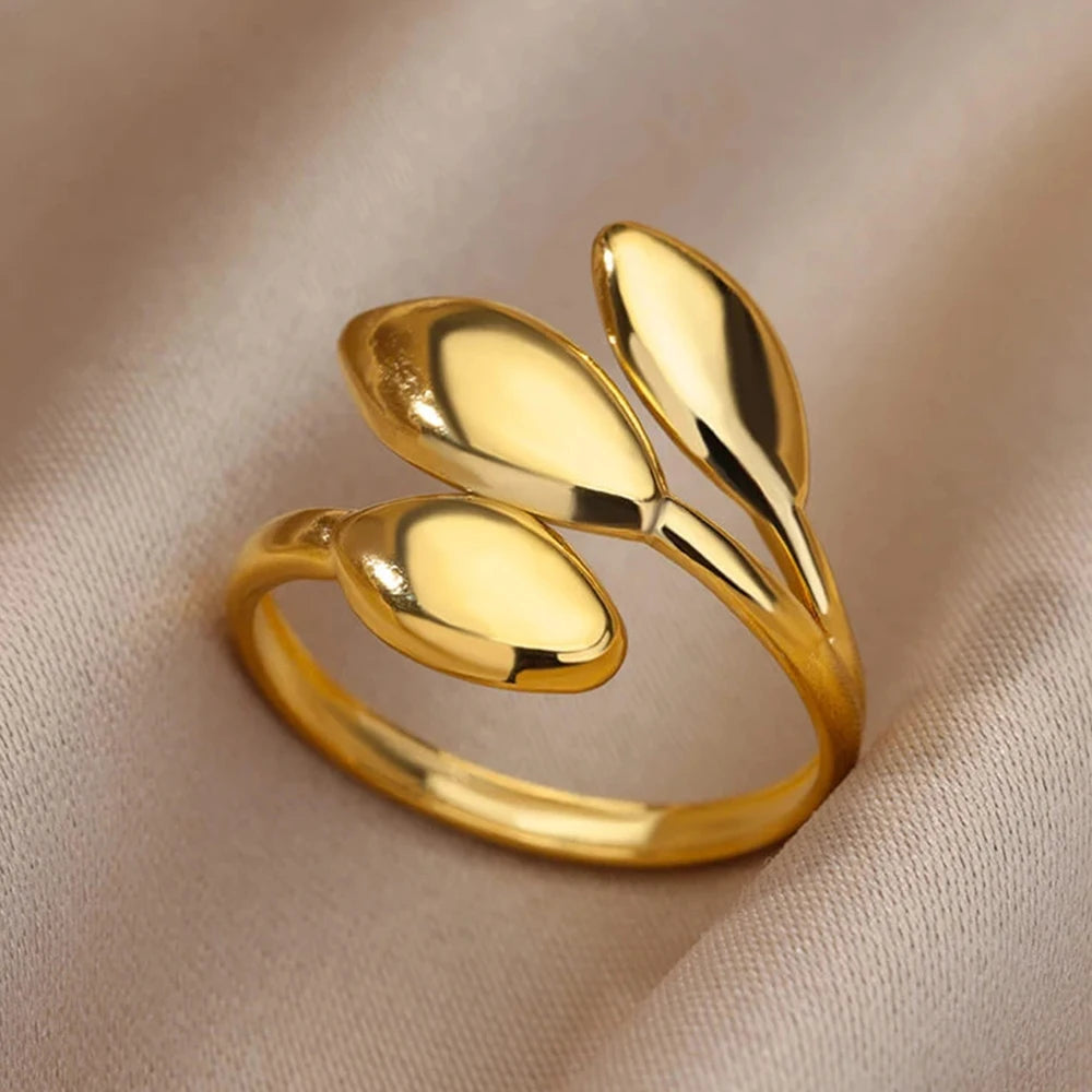 Vintage 316L Stainless Steel Geometry Ring for Women Gold Plated Flower Opening Finger Ring Exquisite Wedding Party Jewelry 2025