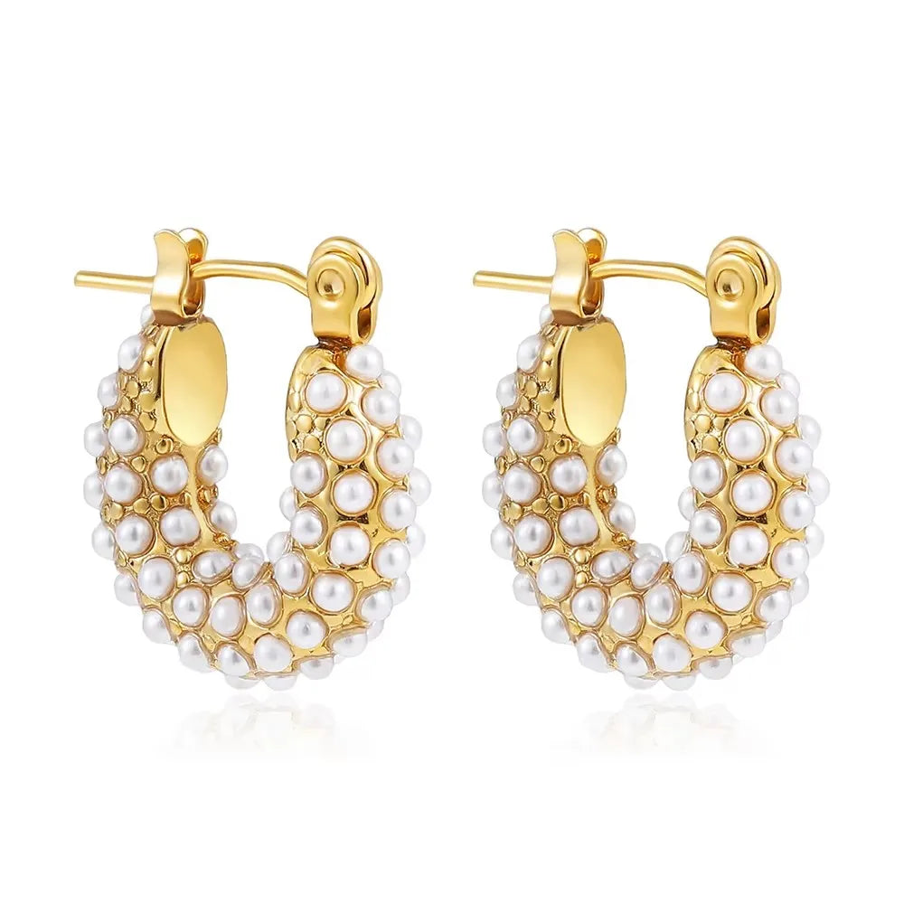 Fashion Zircon Circle Huggie Hoop Earrings for Women Geometric U Shape Hoops Ear Buckle Gold Plated Stainless Steel Jewelry Gift