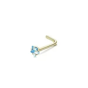 FASACCO 1Pc Surgical Steel Nose Rings for Women Men L Shaped Screw Studs Gold-Plated CZ Nose Rings Hoop Nose Piercing Jewelry