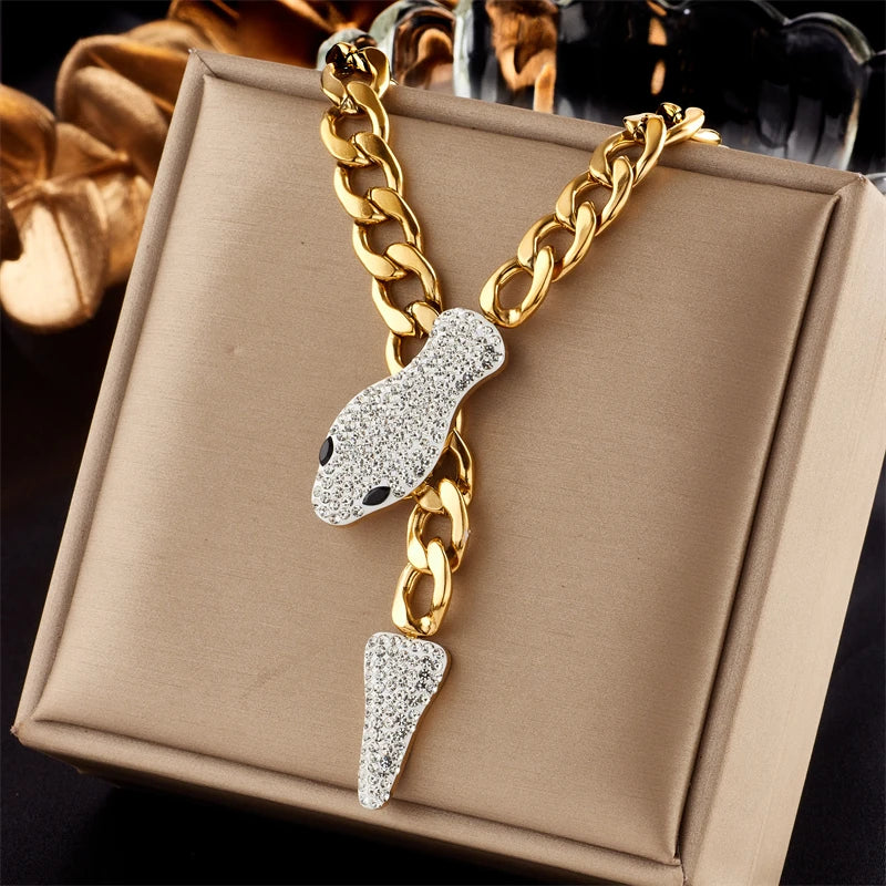 MEYRROYU 316L Stainless Steel New18k Gold Plated Round Zirconia Pendant Link Chain Necklace For Women Party Gift Charm Collar