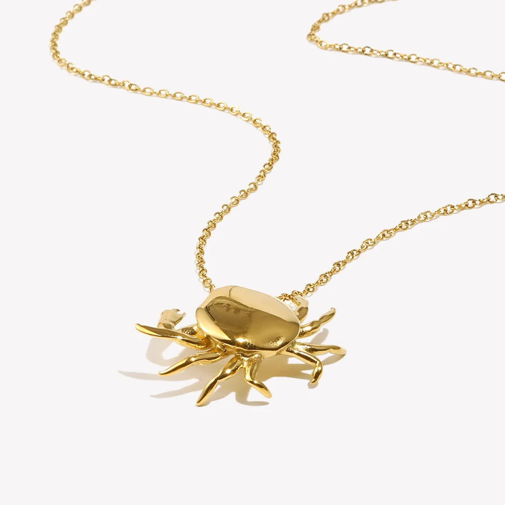 Little Crab Pendant Necklace Cute Tarnish Free 18K Gold Plated Decoration Silver Color 316L Stainless Steel Jewelry