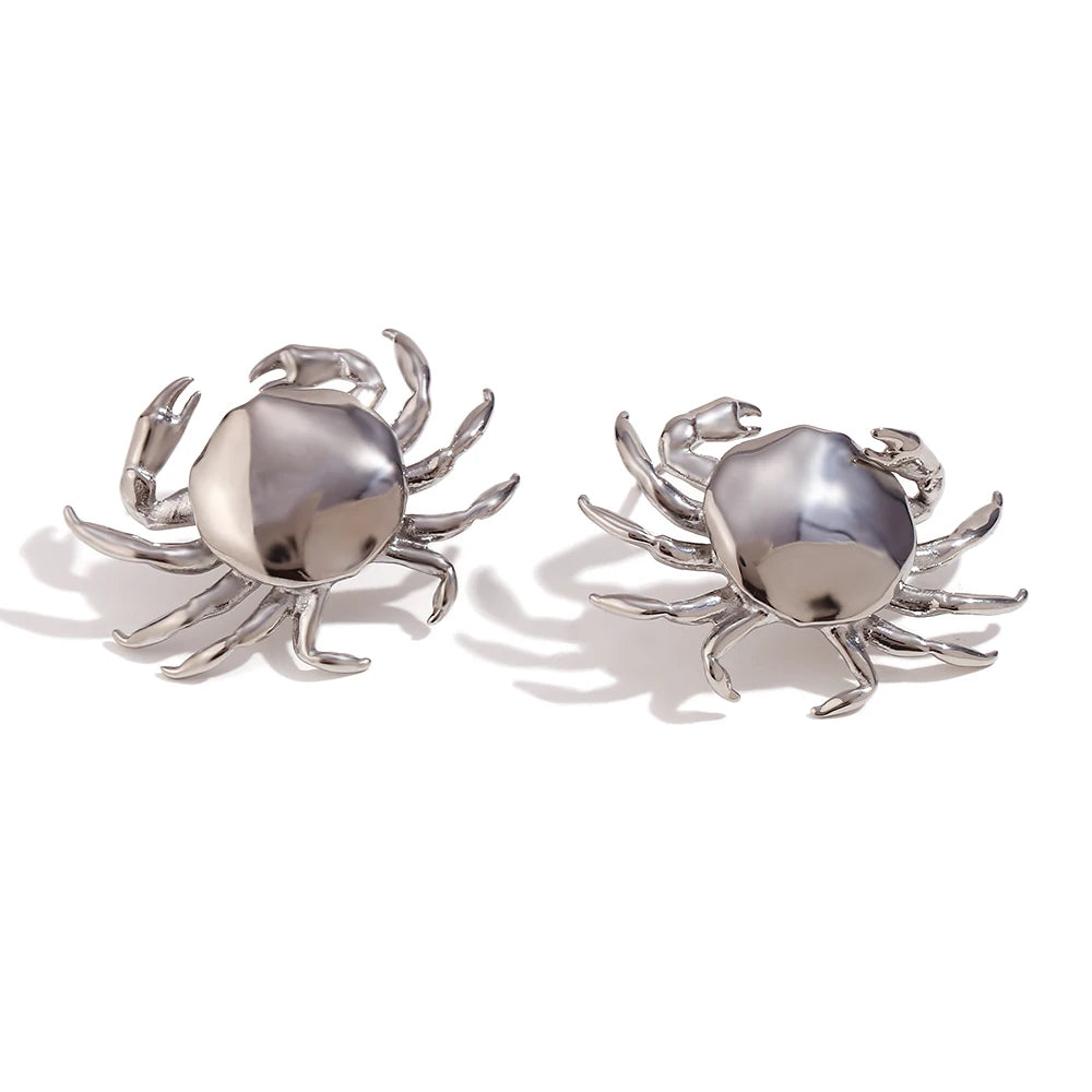 E.B.belle Summer Ocean Series Crab Stud Earrings Water Resistant 316L Stainless Steel Earrings for Women 18K Gold Plated Gift