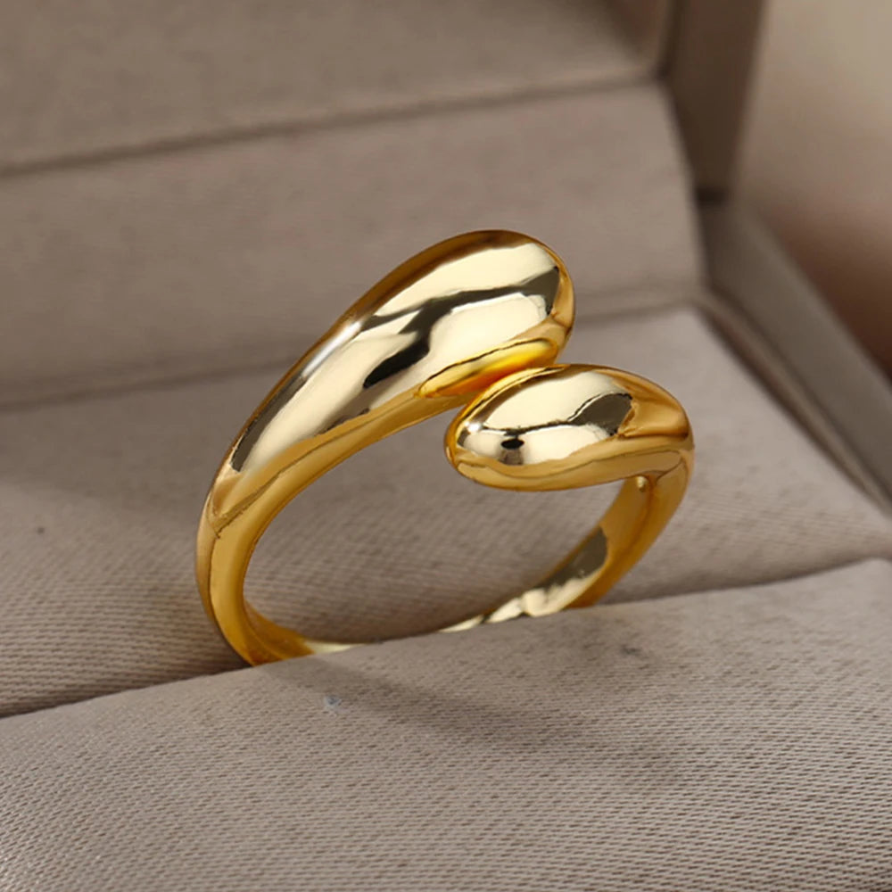 Vintage 316L Stainless Steel Geometry Ring for Women Gold Plated Flower Opening Finger Ring Exquisite Wedding Party Jewelry 2025