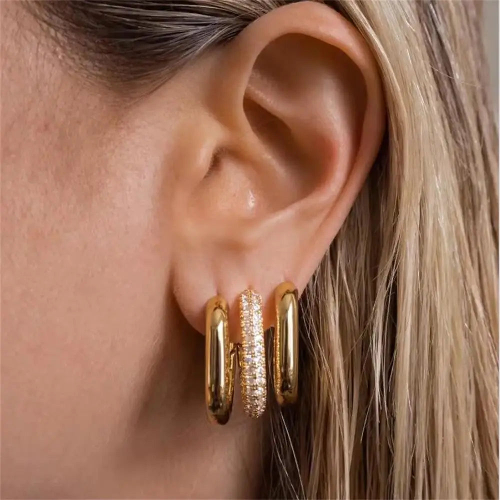 Fashion Zircon Circle Huggie Hoop Earrings for Women Geometric U Shape Hoops Ear Buckle Gold Plated Stainless Steel Jewelry Gift