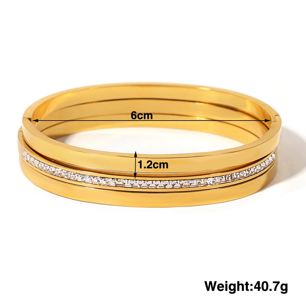 Greatera 3pcs/set 316L Stainless Steel Round Smooth Bracelets Bangles for Women 18K Gold Plated Metal Waterproof Jewelry