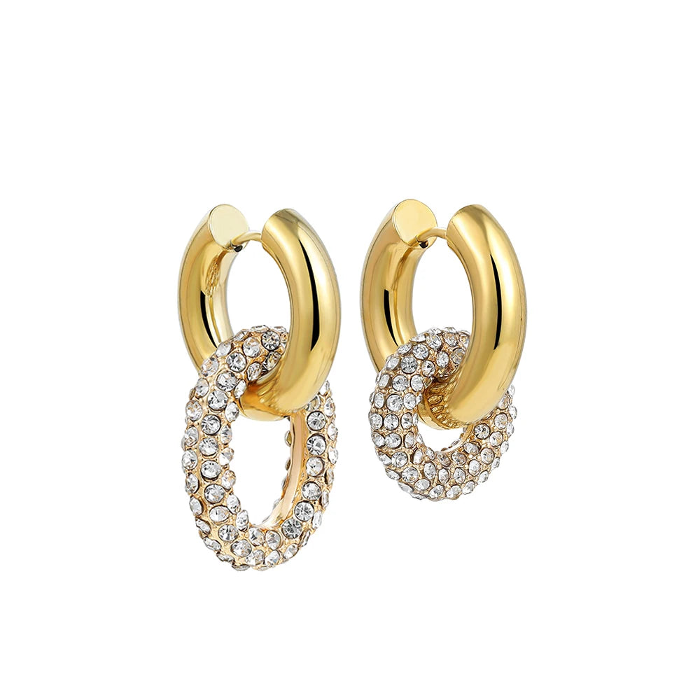 Luxury Cubic Zirconia Stainless Steel Hoop Earrings for Women Gold Color Round Circle Oval Geometric Earrings Fashion Jewelry