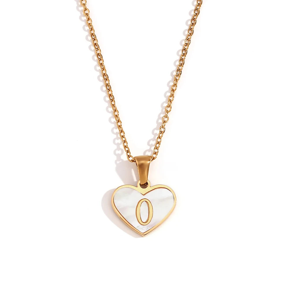 Heart Shell Letter Pendant Necklace Cute Water Resistant 18K Gold Plated Women's Neck Chain 316L Stainless Steel Accessories