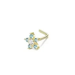 FASACCO 1Pc Surgical Steel Nose Rings for Women Men L Shaped Screw Studs Gold-Plated CZ Nose Rings Hoop Nose Piercing Jewelry