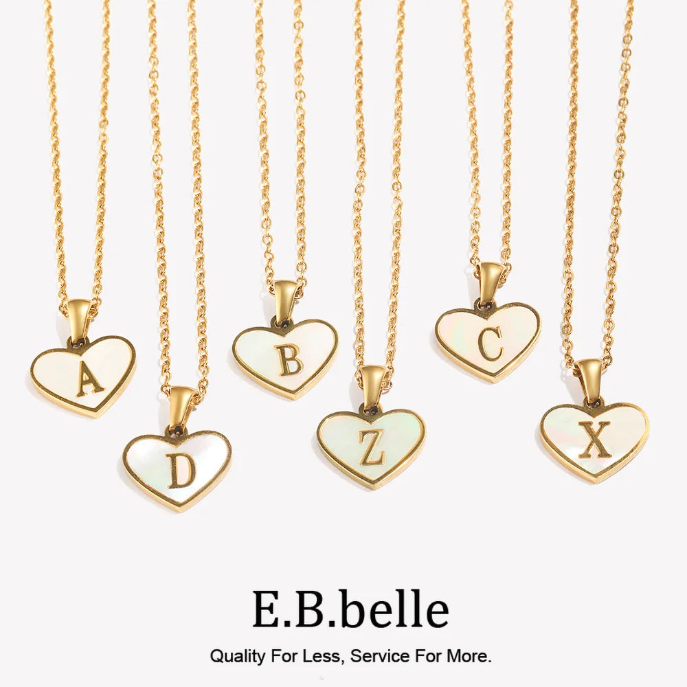 Heart Shell Letter Pendant Necklace Cute Water Resistant 18K Gold Plated Women's Neck Chain 316L Stainless Steel Accessories