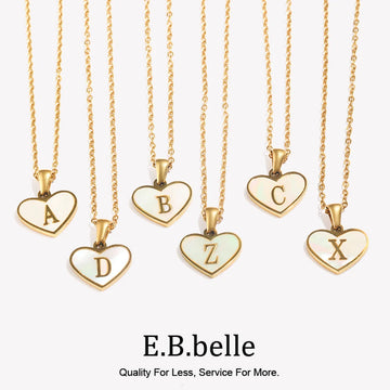 Heart Shell Letter Pendant Necklace Cute Water Resistant 18K Gold Plated Women's Neck Chain 316L Stainless Steel Accessories