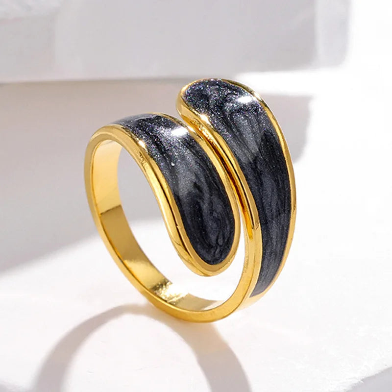 OIMG 316L Stainless Steel Gold Plated Double Layer Oil Dripping Adjustable Open Finger Ring For Women Punk No Fading Finger Ring
