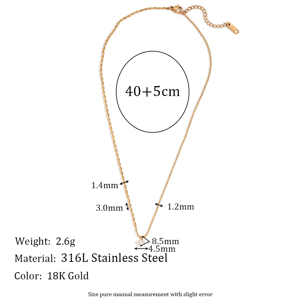 E.B.belle Asymmetric Round Bead Chain Zircon Pendant Necklace 18K Gold Plated Accessories 316L Stainless Steel Necklace