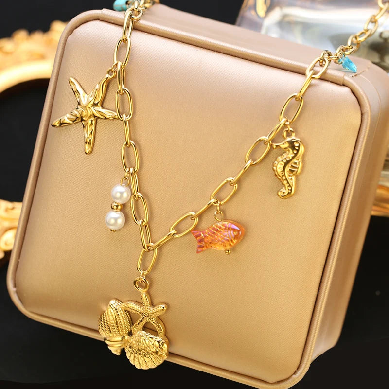 EILIECK 316L Stainless Steel Sun Heart Flower Pendant Necklace 18K Gold Plated Accessories Charm Handmade Jewelry For Women Girl