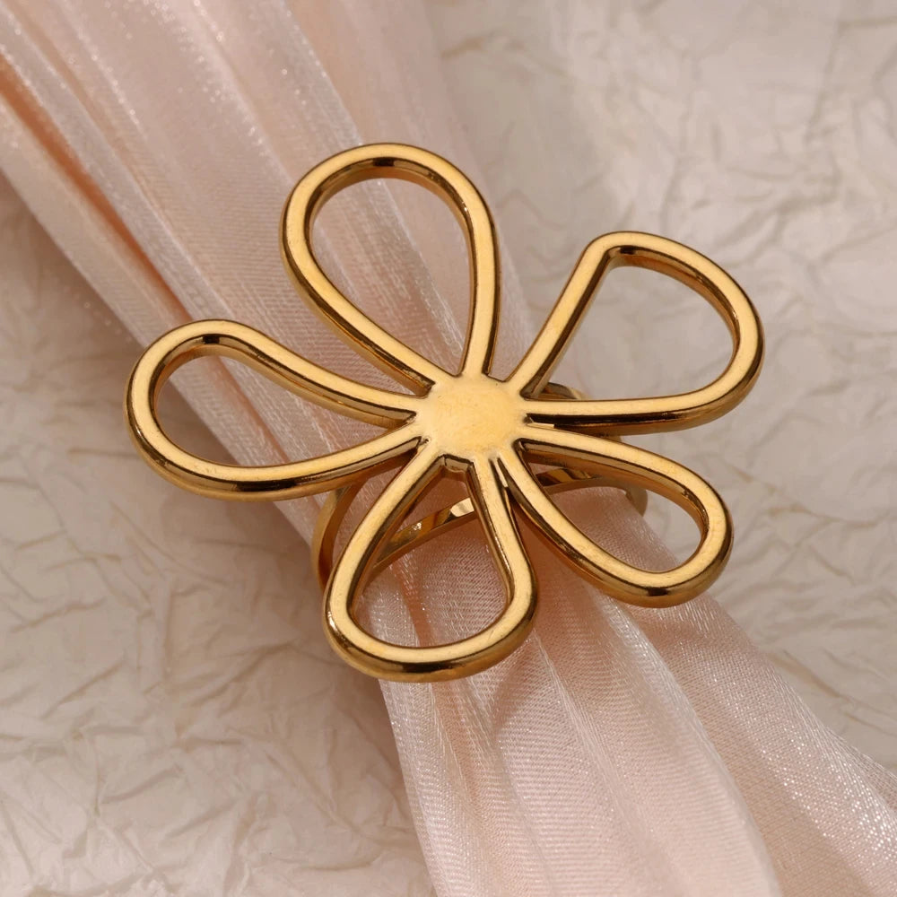 Vintage 316L Stainless Steel Geometry Ring for Women Gold Plated Flower Opening Finger Ring Exquisite Wedding Party Jewelry 2025