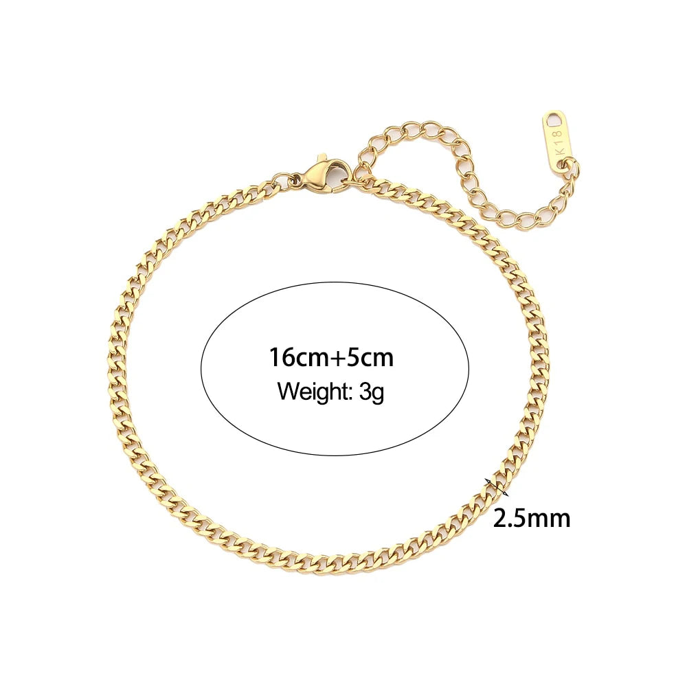 E.B.belle Miniamlist Men Bracelet Gold Jewelry Street Style Stainless Steel 316L 18k Gold Plated Cuban Chain Bracelets For Women