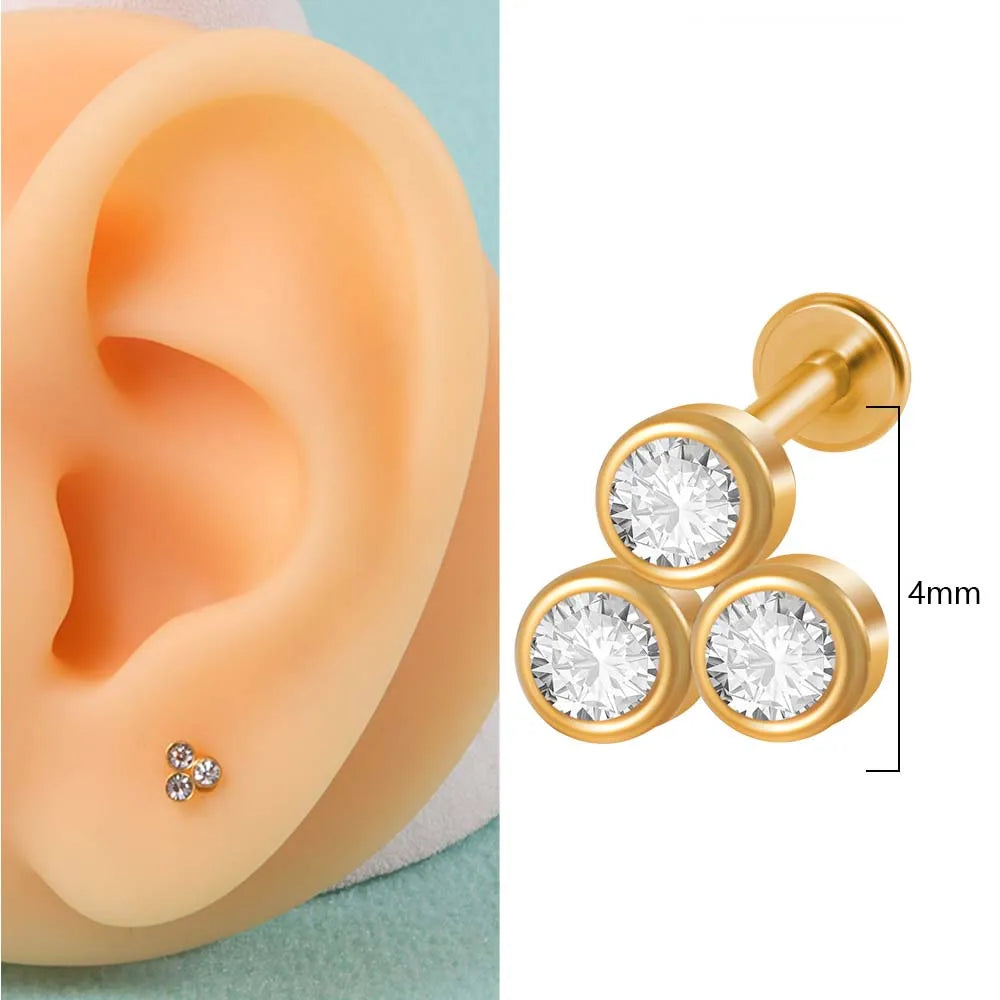 1PC 316L Surgical Steel 16G Gold Plated Cz Labret Lip Ring Crystal Cluster Ear Cartilage Tragus Helix Daith Piercing Jewelry