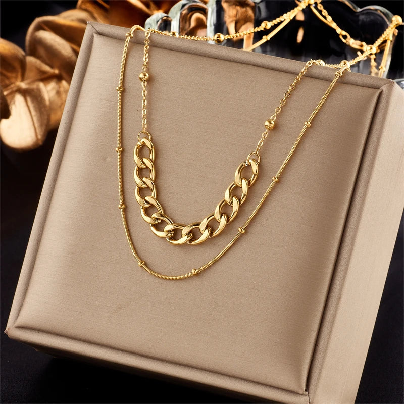 MEYRROYU 316L Stainless Steel New18k Gold Plated Round Zirconia Pendant Link Chain Necklace For Women Party Gift Charm Collar