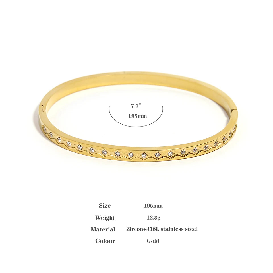 Greatera Trendy Gold Plated 316L Stainless Steel Bangles Bracelets for Women Delicate Cubic Zirconia Bracelet Party Jewelry 2024