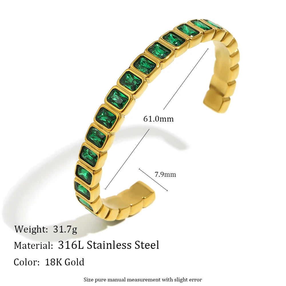 316L Stainless Steel Green Rhinestones White Rhinestones Classic Style Bracelet 18K Gold Plated Bracelet Women's Gift.