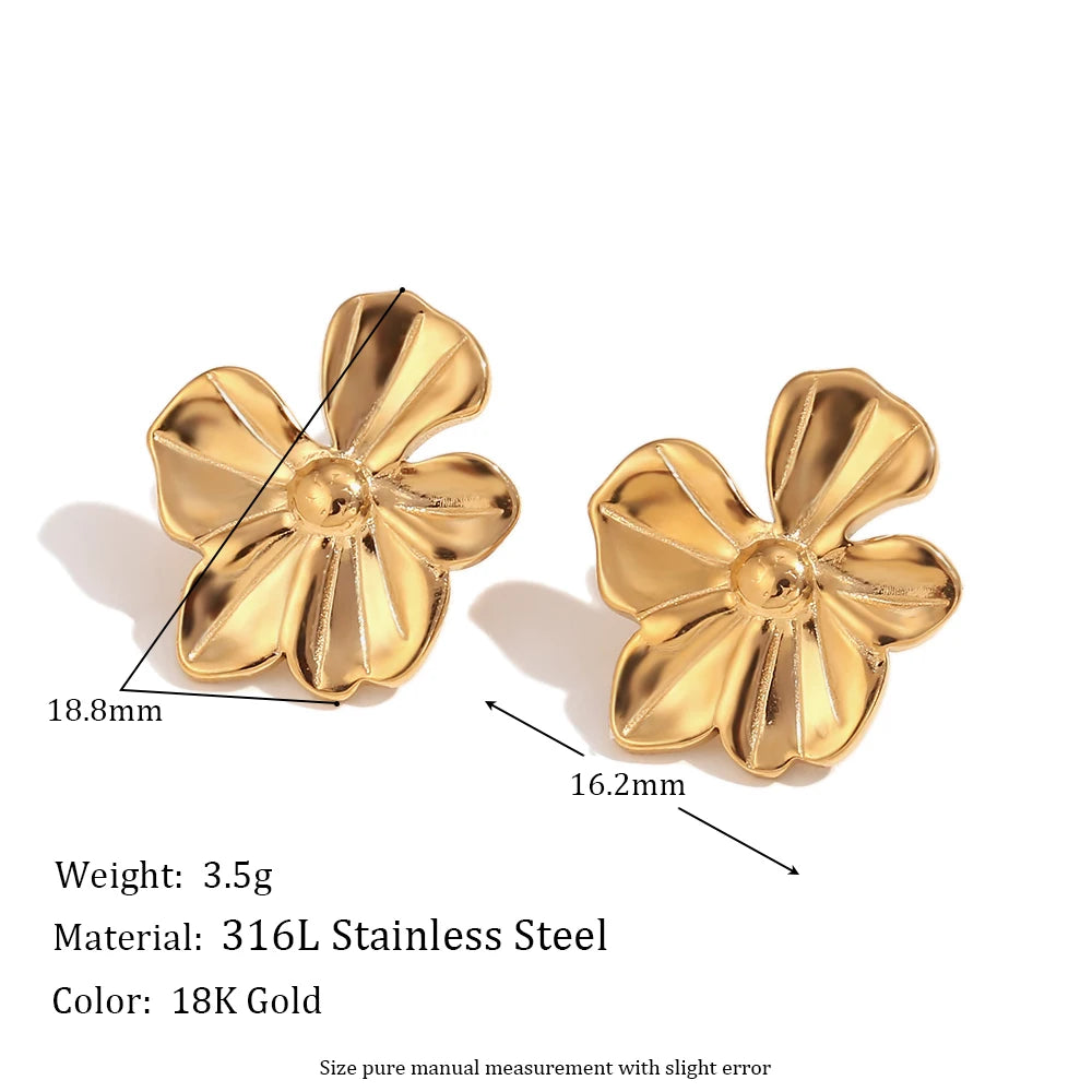 E.B.belle Five Petal Flower Large and Small Earrings 18K Gold Plated 316L Stainless Steel earrings for women Accessories