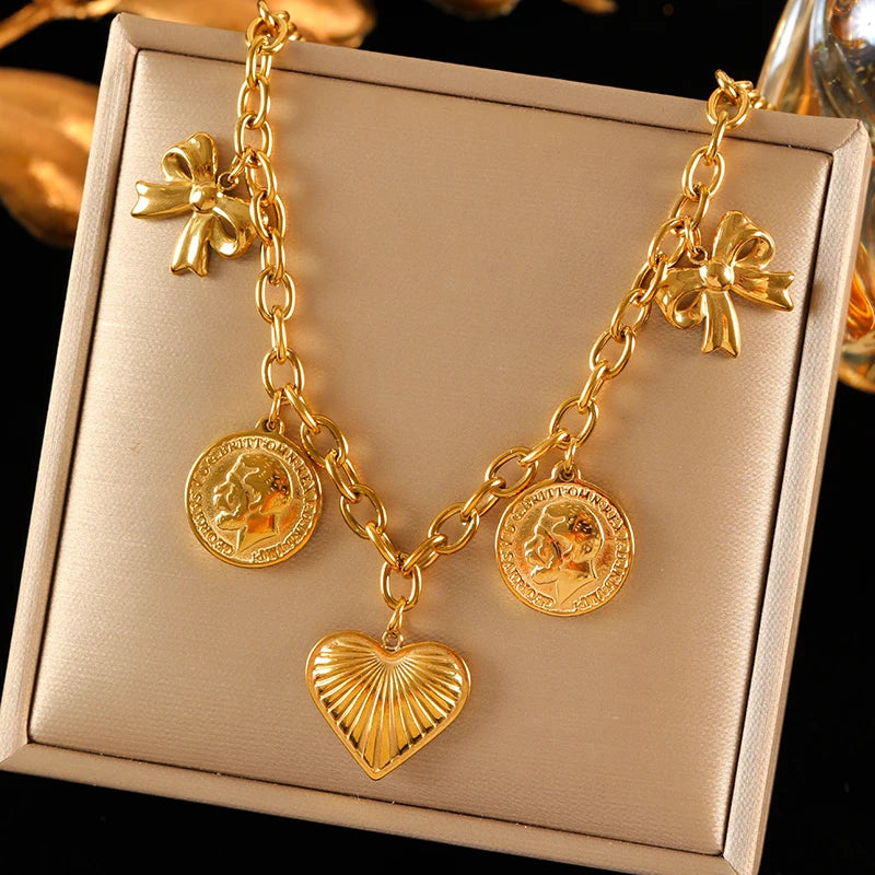 EILIECK 316L Stainless Steel Charms Pearl Moon Pendant Necklace 18K Gold Plated Popular Summer Fashion Jewelry For Women Girl