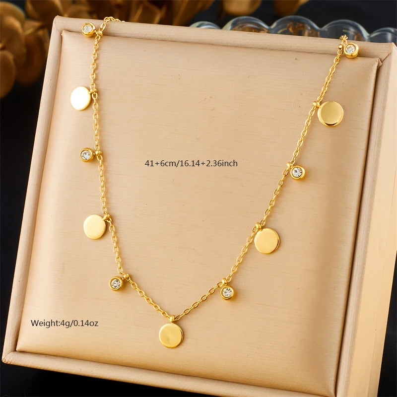 White Zircon Inlay Beads Elegant Double-Layer Necklace Lady 316L Stainless Steel 18k Gold Plated Waterproof Jewelry