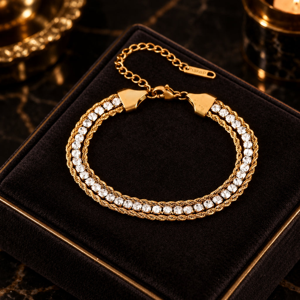 Pulseira Duetto dourada com corrente e zircónias, foto 1