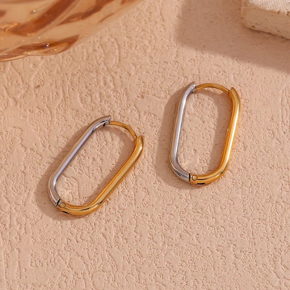 E.B.belle Dual Color Long O-ring Hoop Earrings Hypoallergenic 316L Stainless Steel Women's Earrings 18K Gold Plated Jewelry