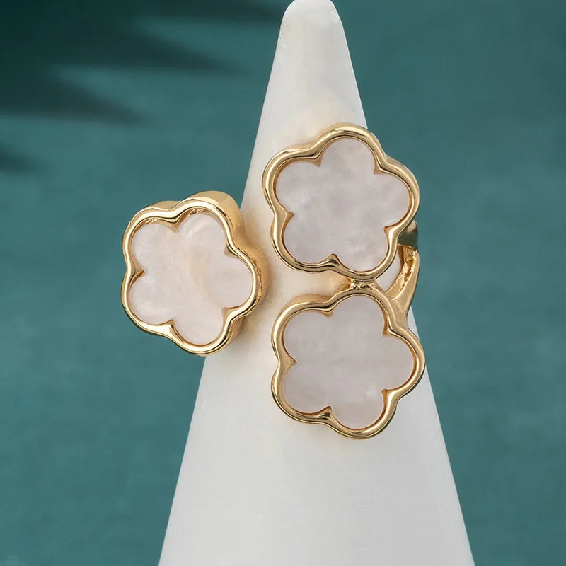 Women's 316L Stainless Steel Five Leaf Clover Open Ring PVD 18K Gold Plated Fashion Waterproof Jewelry Charms