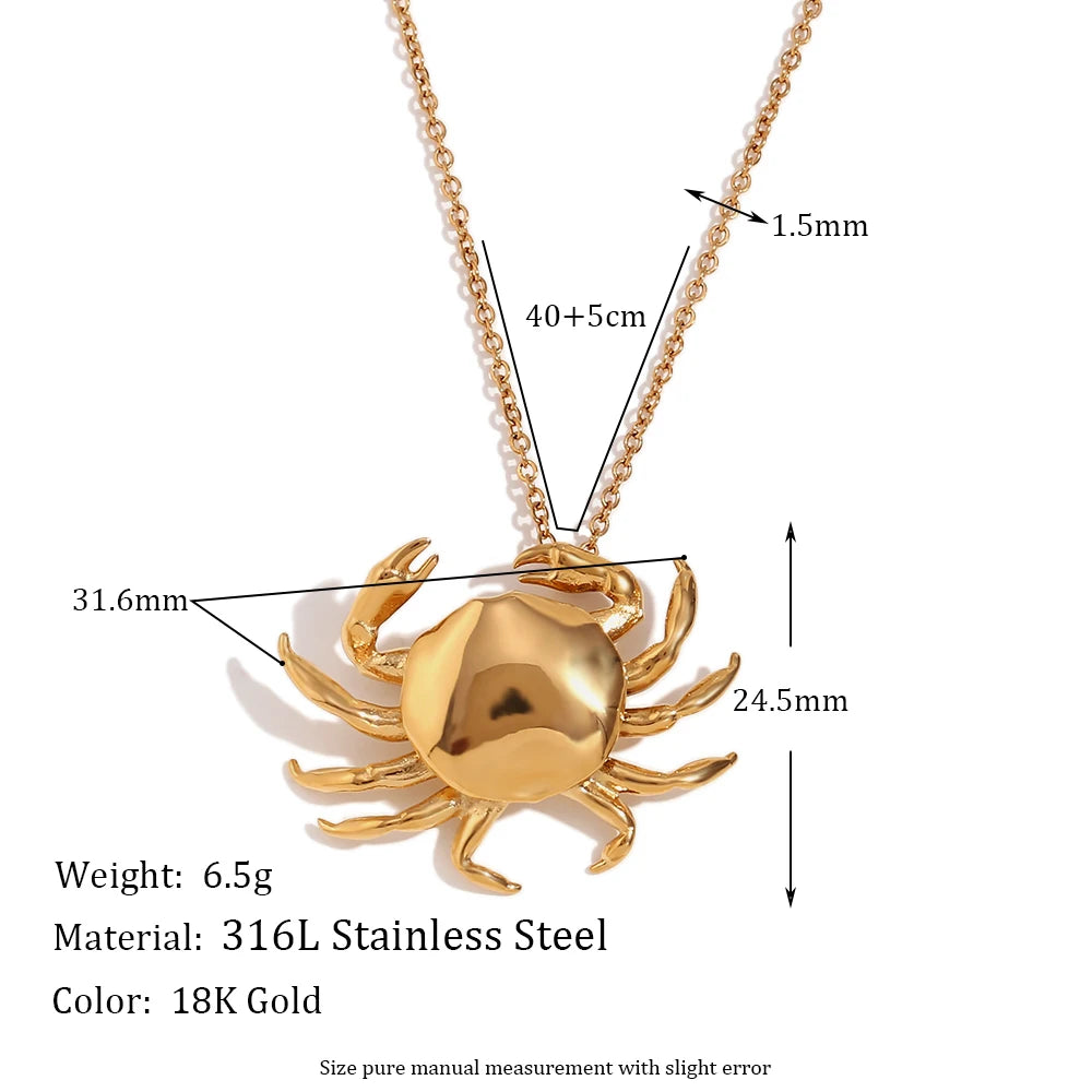 Little Crab Pendant Necklace Cute Tarnish Free 18K Gold Plated Decoration Silver Color 316L Stainless Steel Jewelry