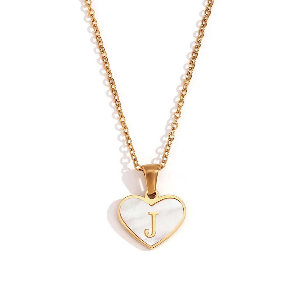 Heart Shell Letter Pendant Necklace Cute Water Resistant 18K Gold Plated Women's Neck Chain 316L Stainless Steel Accessories