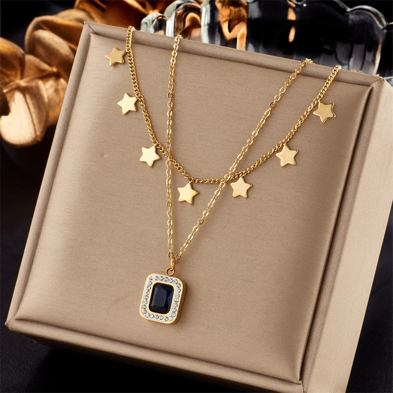 MEYRROYU 316L Stainless Steel New18k Gold Plated Round Zirconia Pendant Link Chain Necklace For Women Party Gift Charm Collar